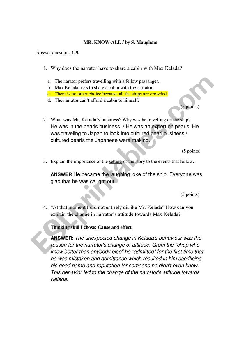 Literature test - Mr. Know All