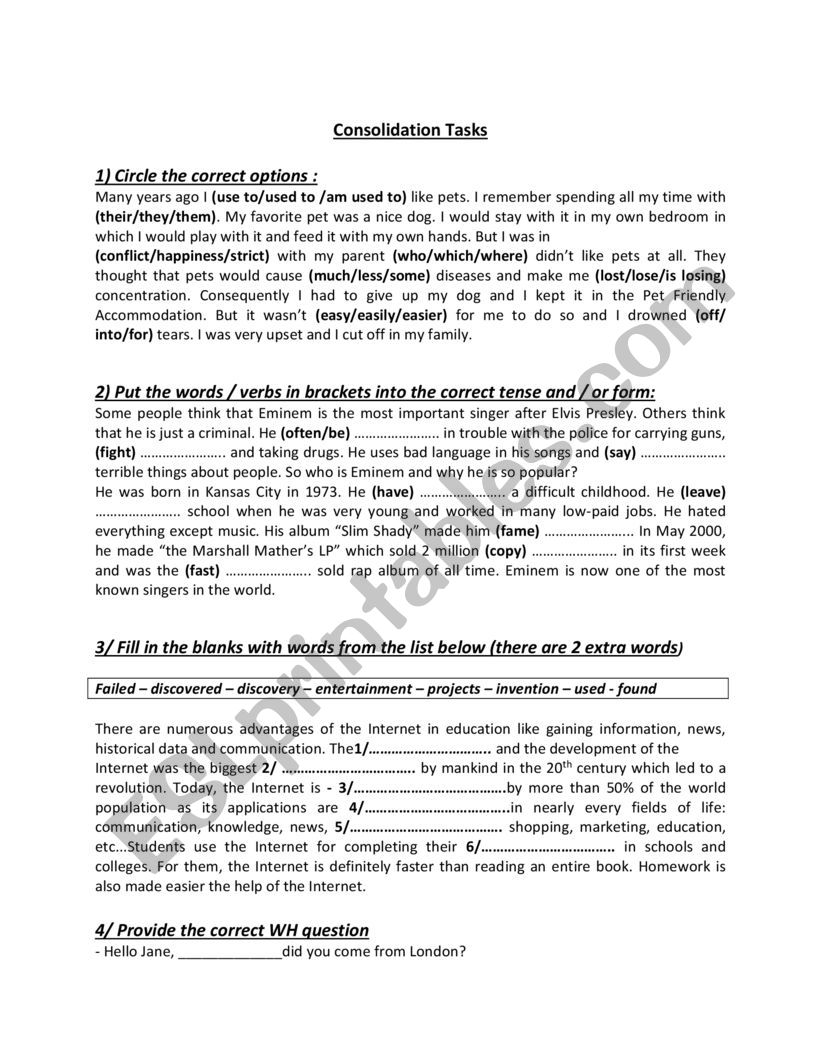 consolidation work worksheet