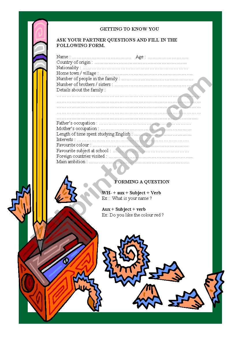 getting to know you 1 worksheet