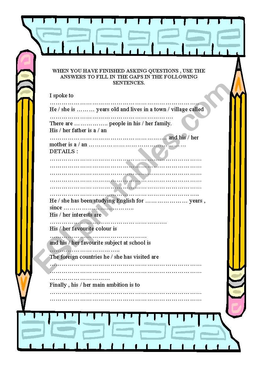 getting to know you 2 worksheet