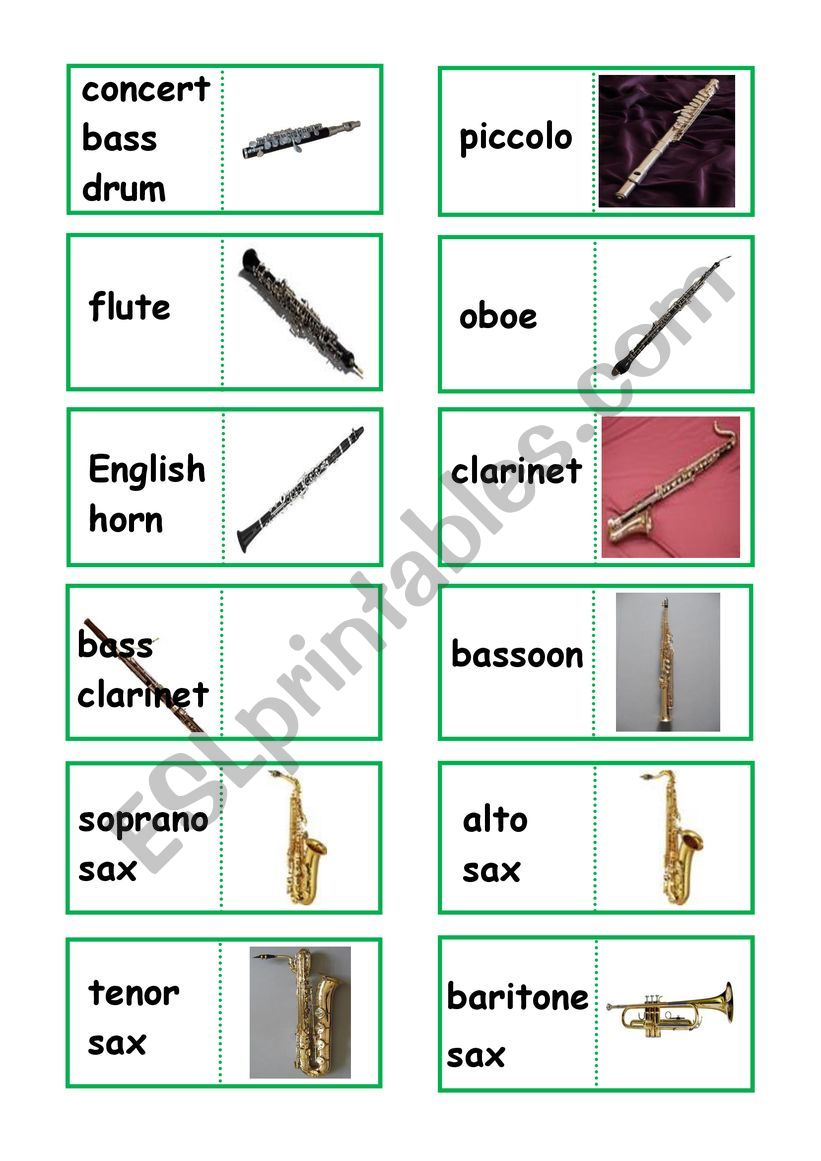 Music Instruments - 36 dominoes - 4 pages - instructions included - fully editable