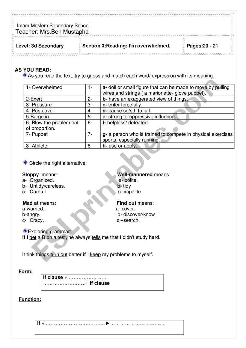 3rd form worksheet