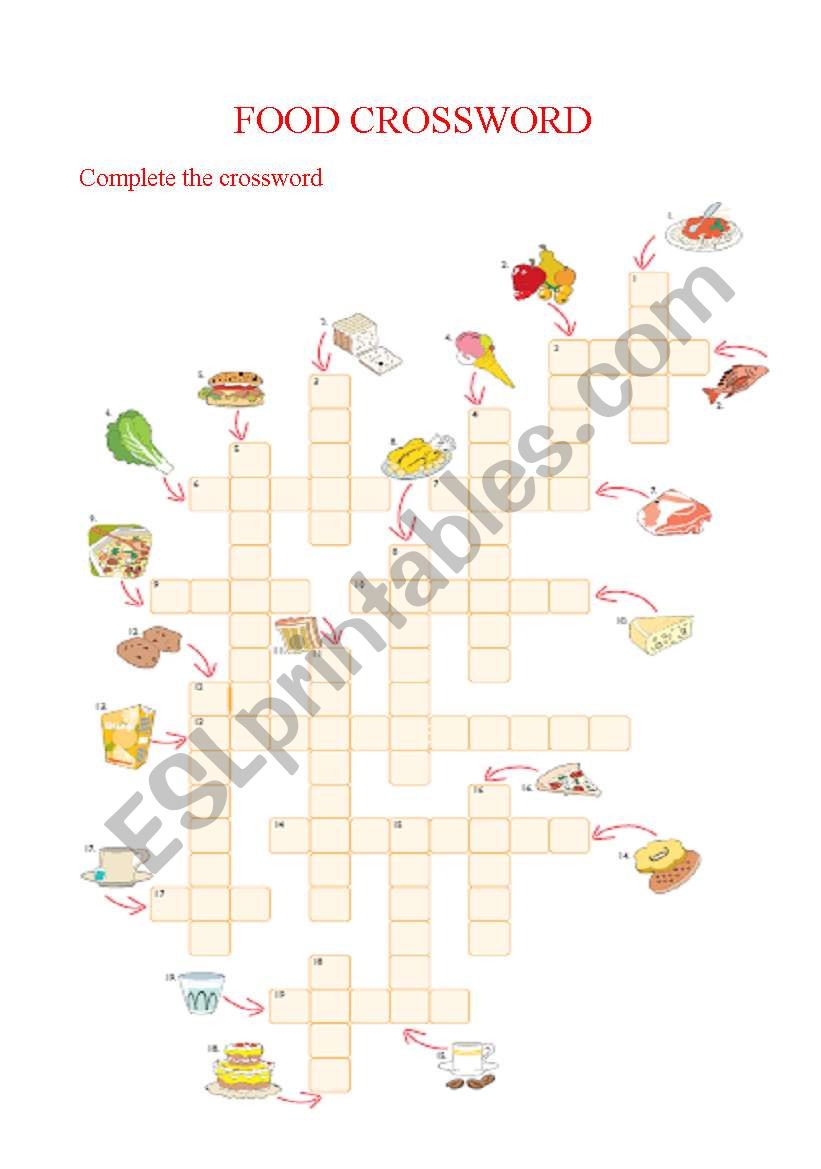 food crossword worksheet