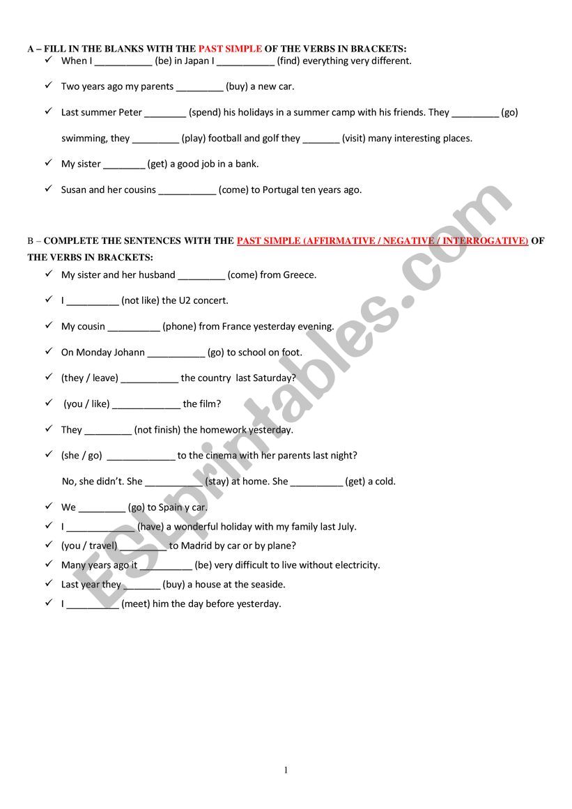 Simple past worksheet worksheet