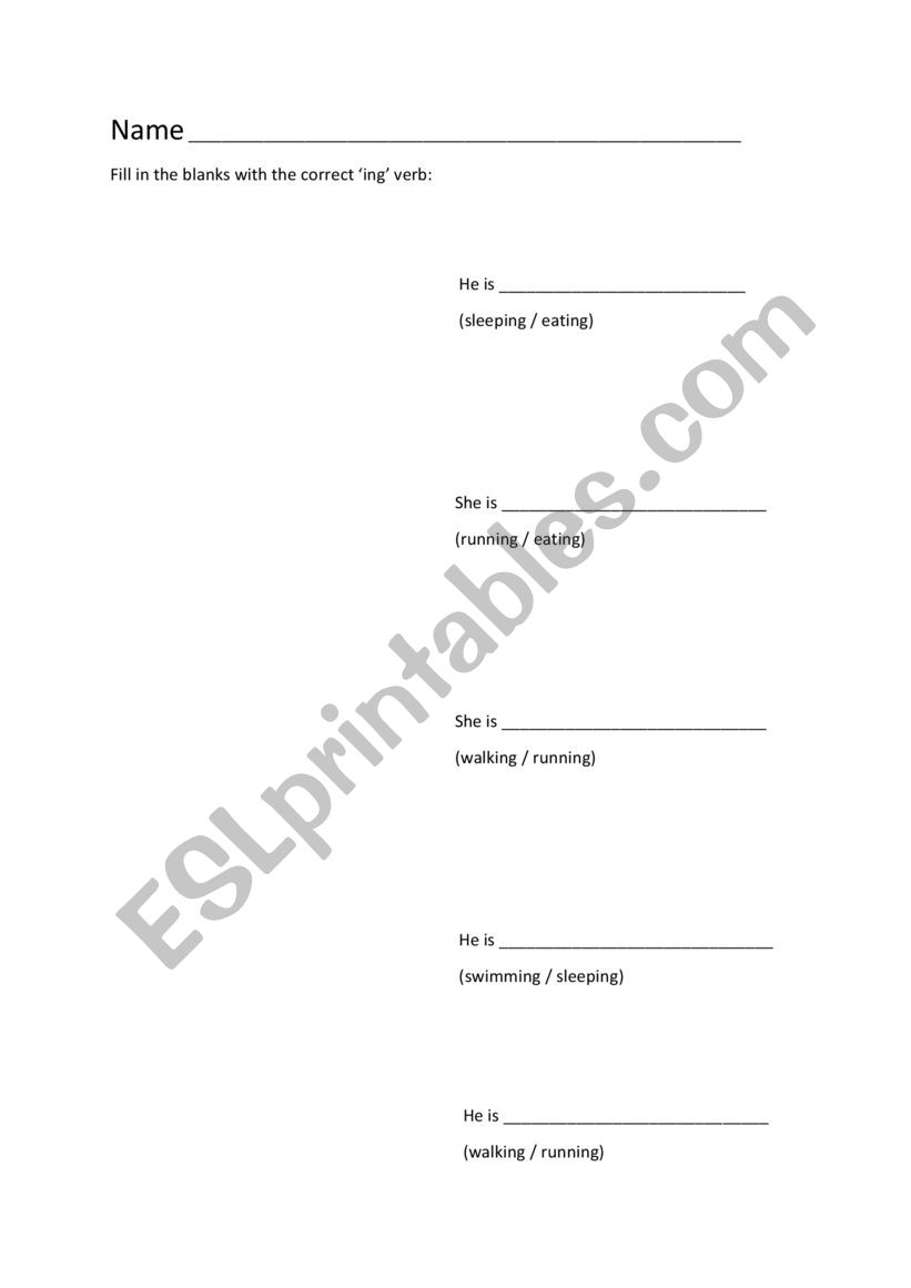 Fill in the blanks with the correct ing verb
