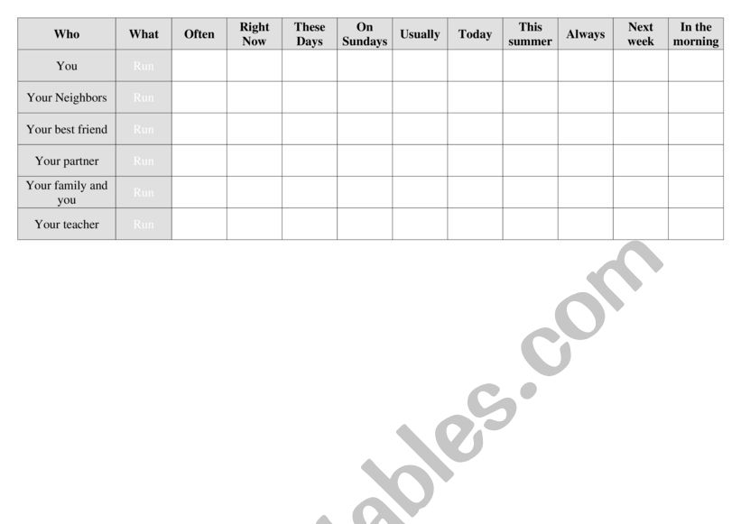 4 in a row worksheet