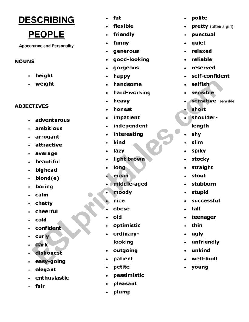 Describing people worksheet