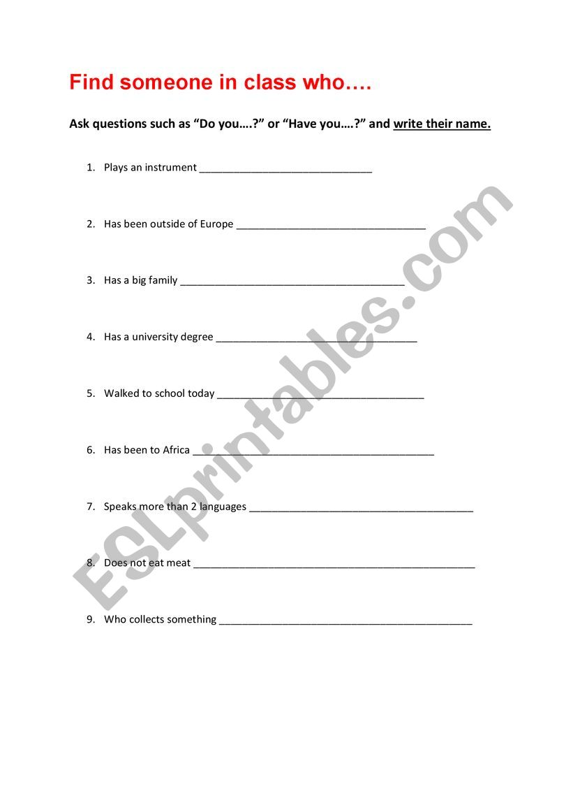 Icebreaker Survey worksheet