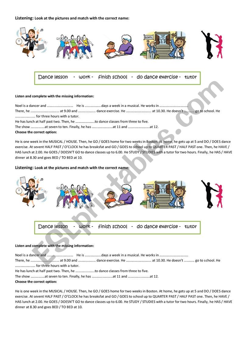 Listening activity worksheet