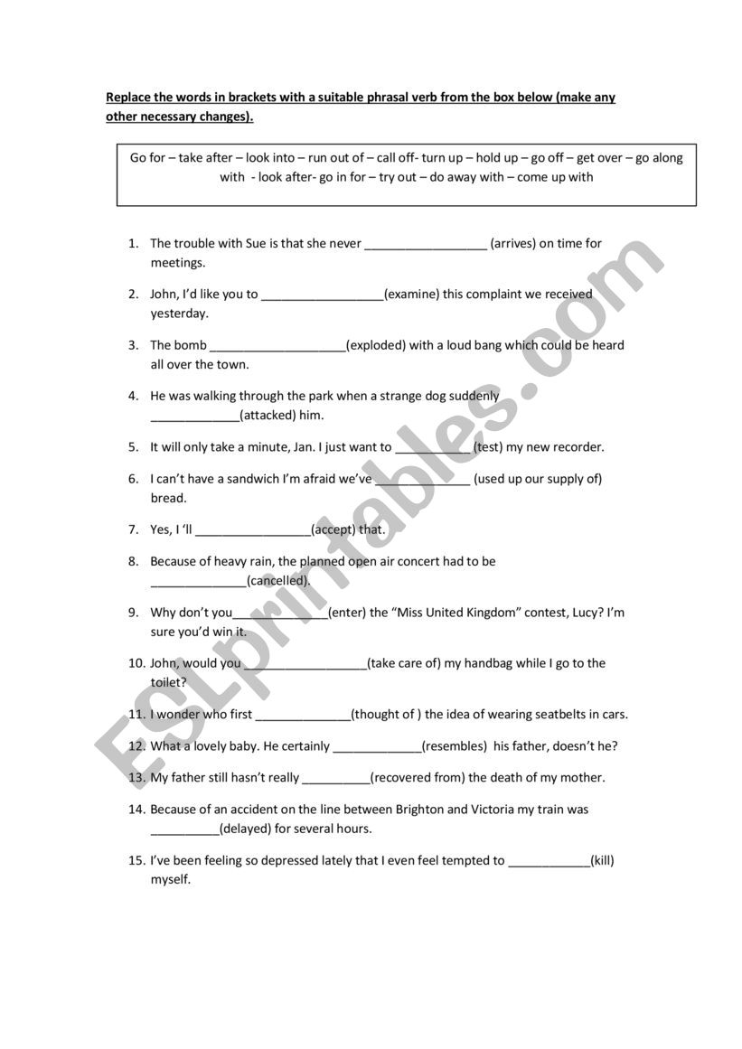 Phrasal verbs worksheet