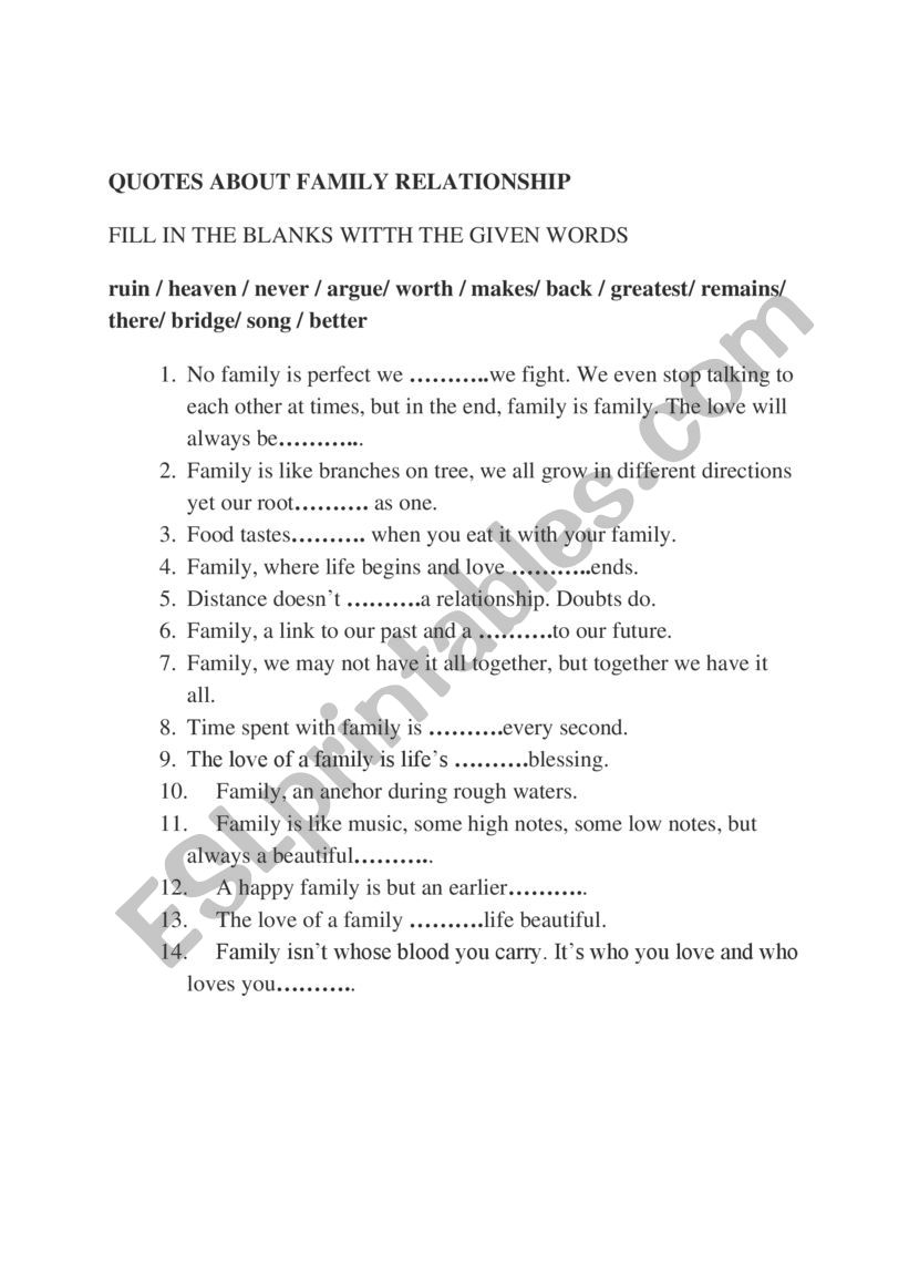 FAMILY QUOTES worksheet