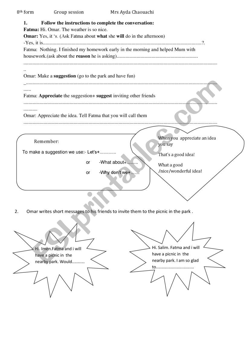 planning for a picnic worksheet