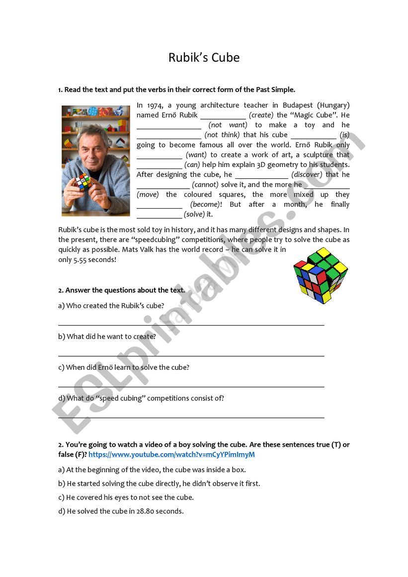 Rubiks Cube worksheet