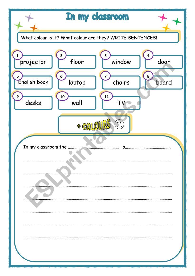 Classroom and colours worksheet