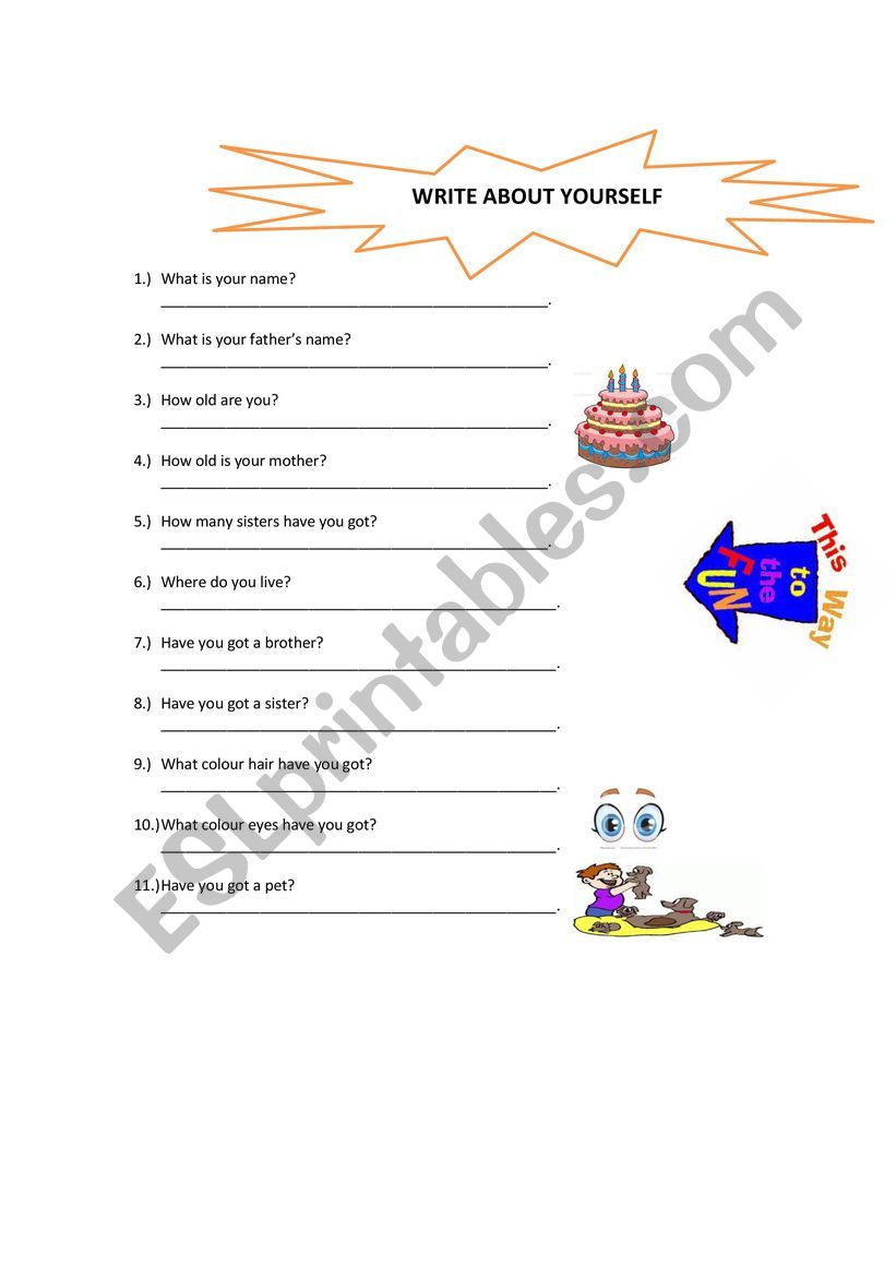 write about yourself worksheet