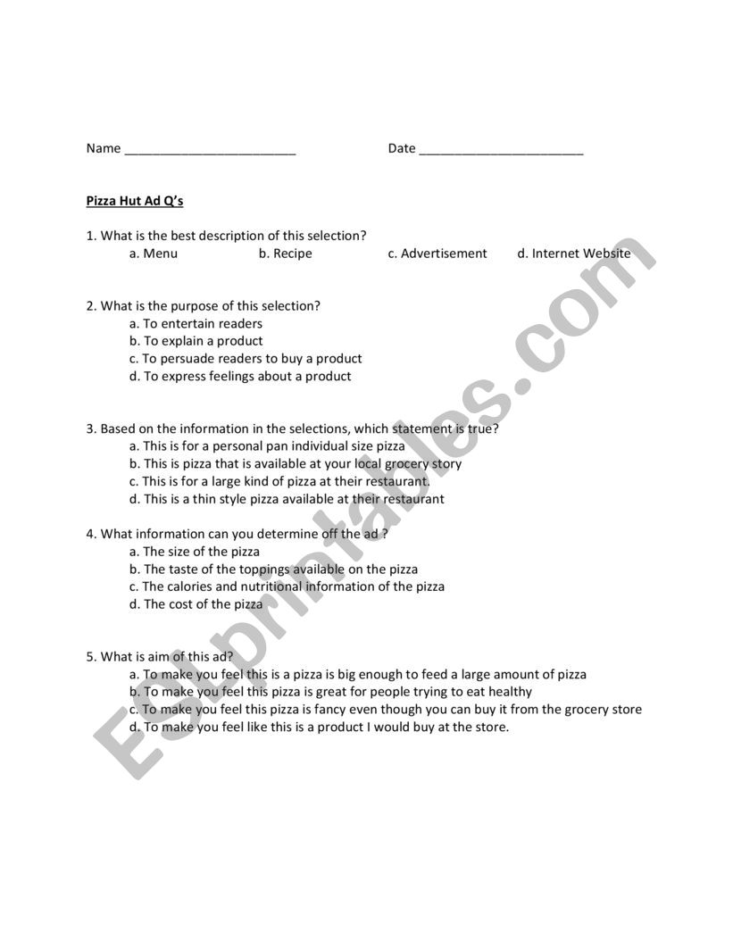 ad questions worksheet