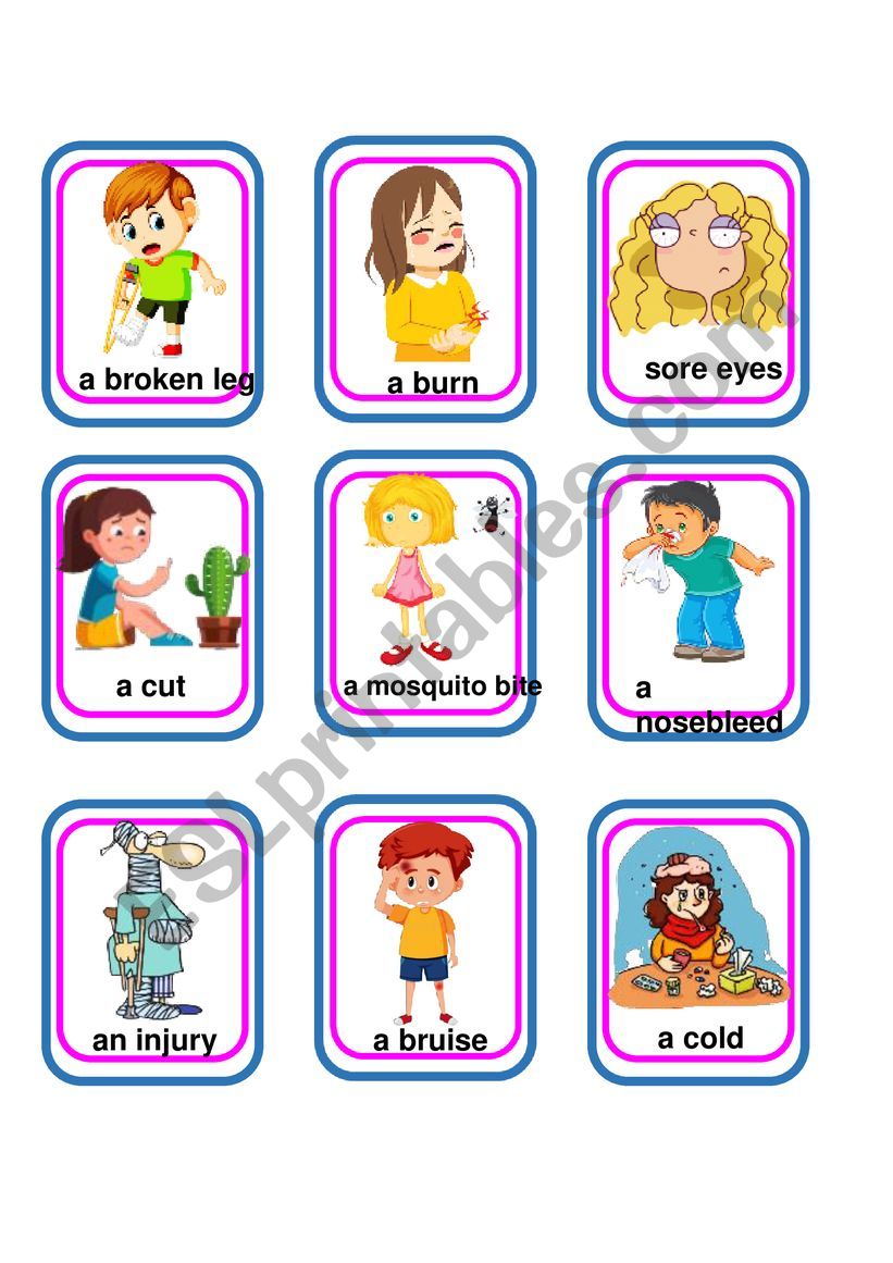 Cards on illnesses II worksheet