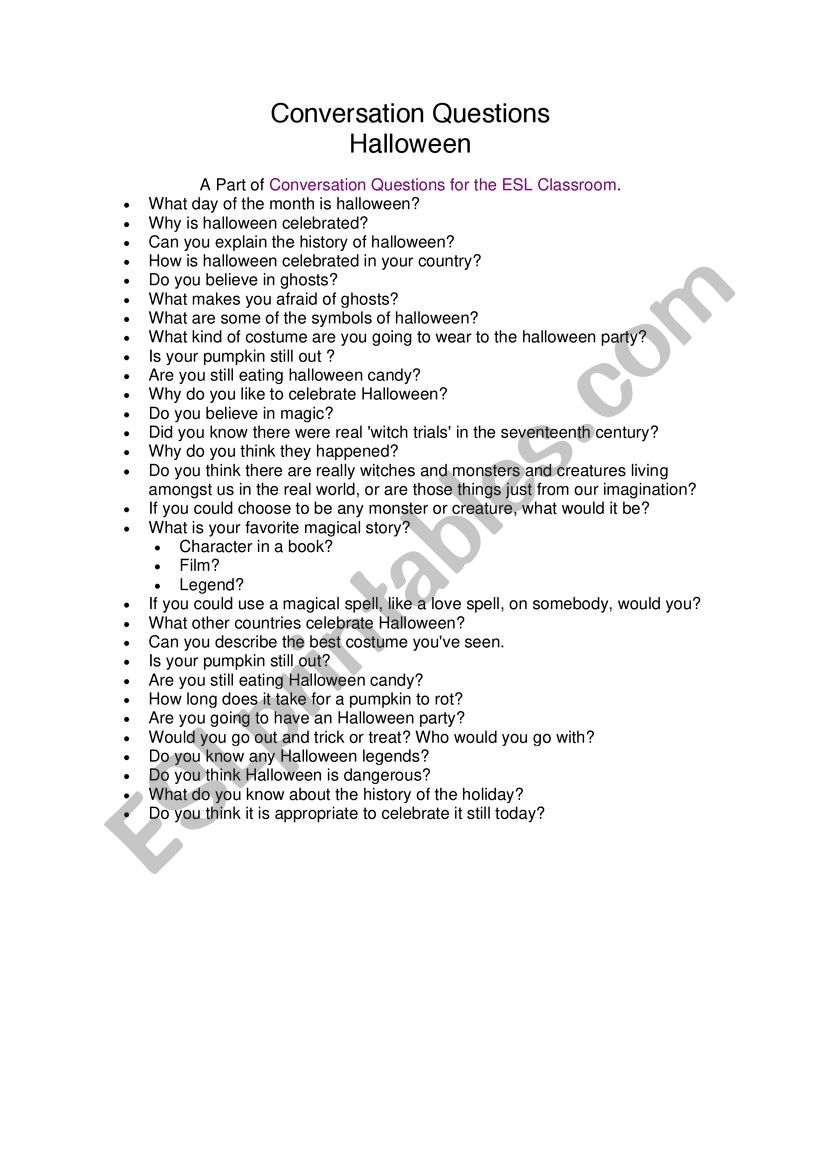 Halloween questions worksheet