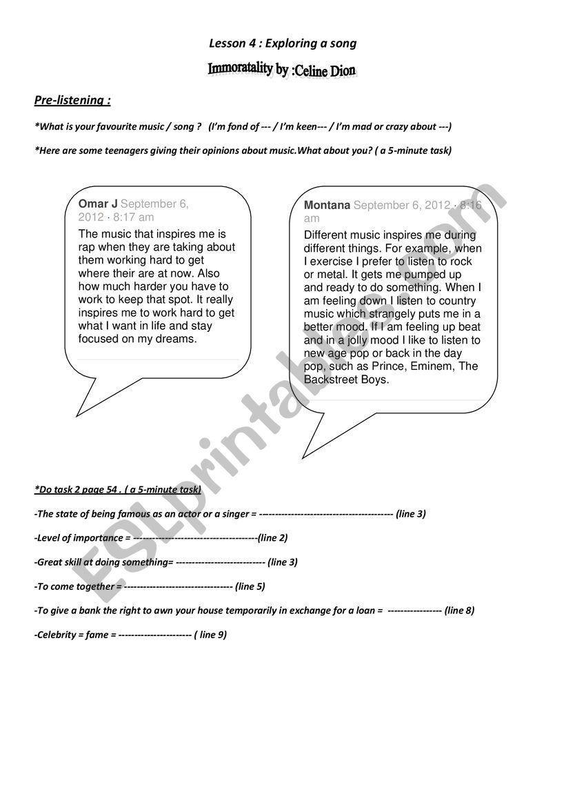 lesson4 4th formers worksheet