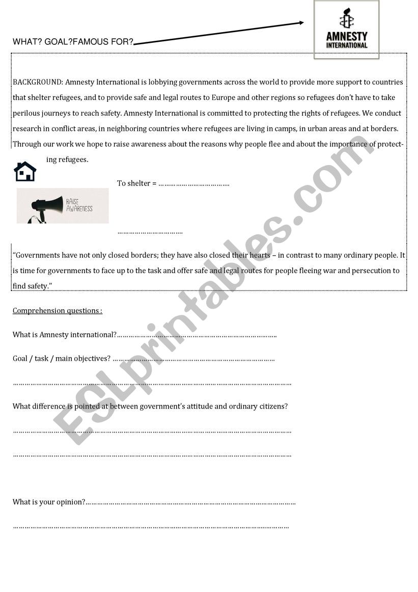 MANESTY INTERNATIONAL worksheet