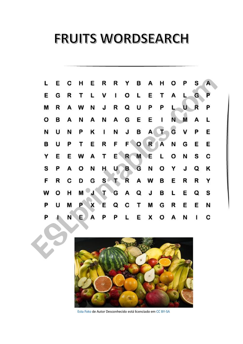 FRUITS WORDSEARCH worksheet