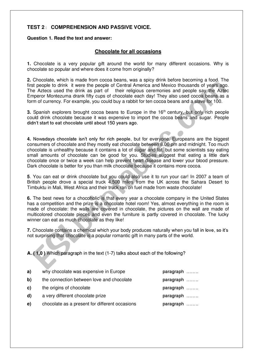 Test Passive Voice worksheet