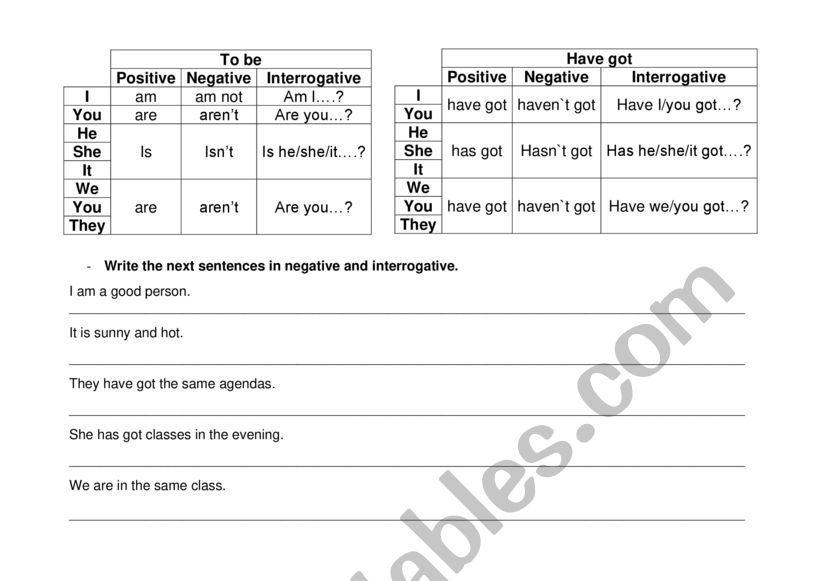 Verbs TO BE and HAVE GOT worksheet