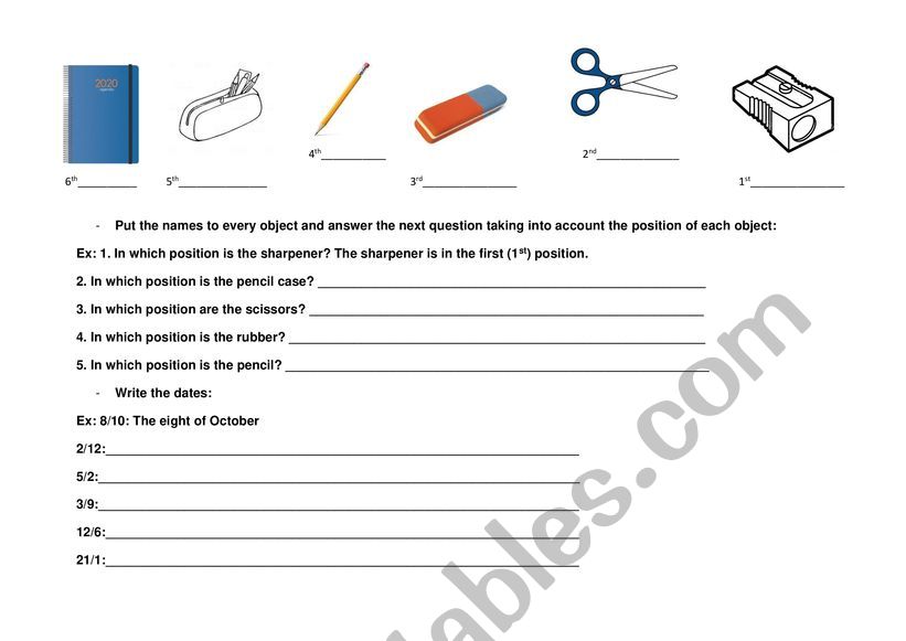 Ordinal numbers worksheet