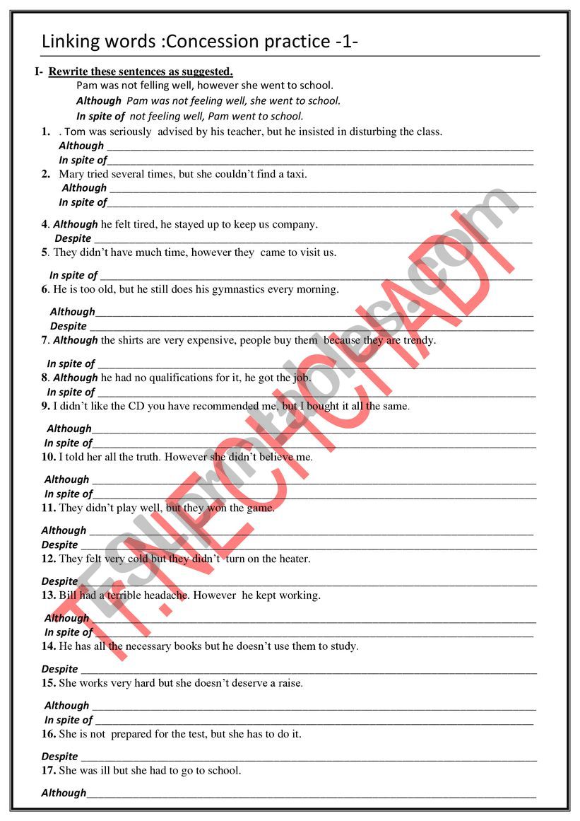 concession worksheet