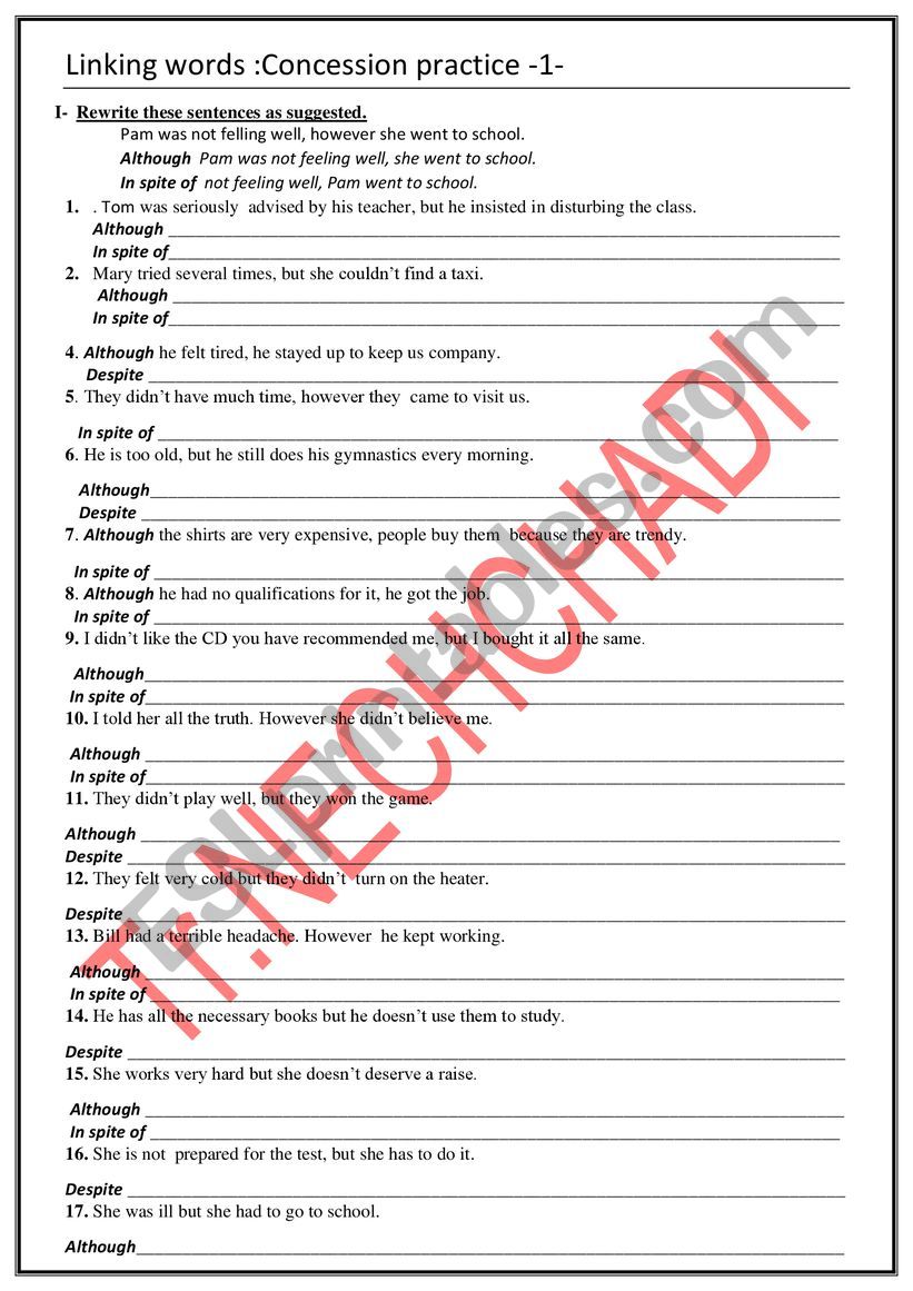 concession worksheet