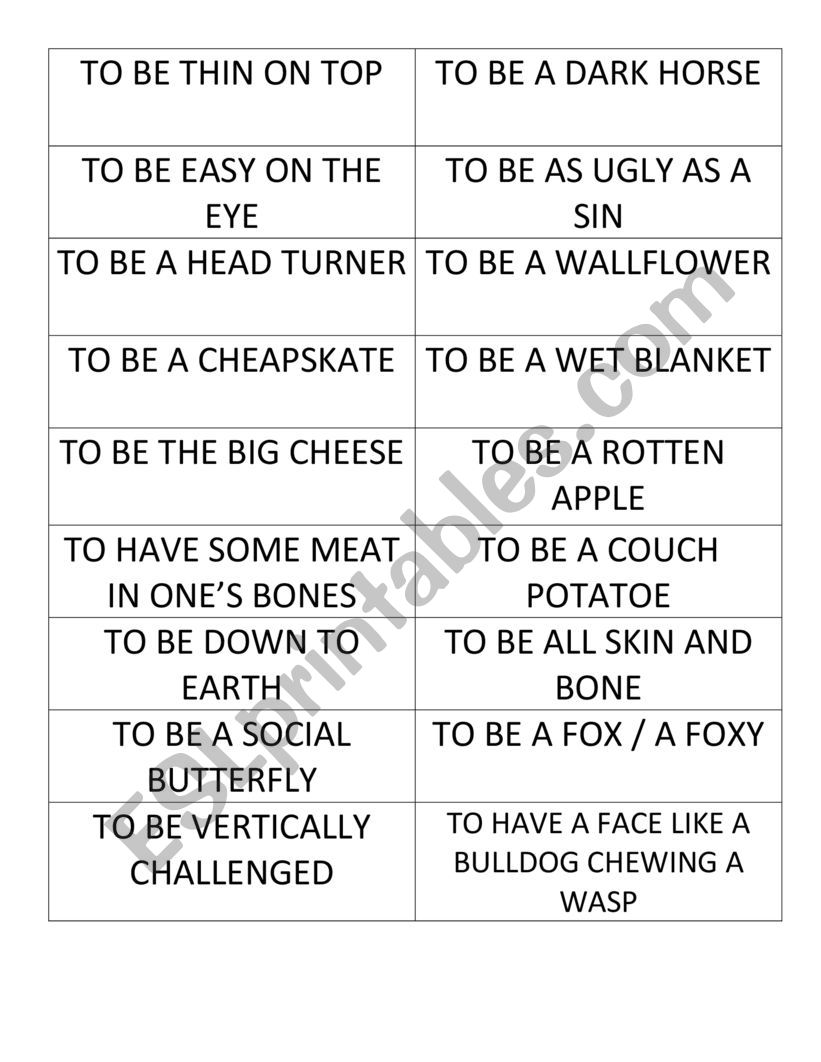 Idioms to describe peopleÂ´s appearance and personality