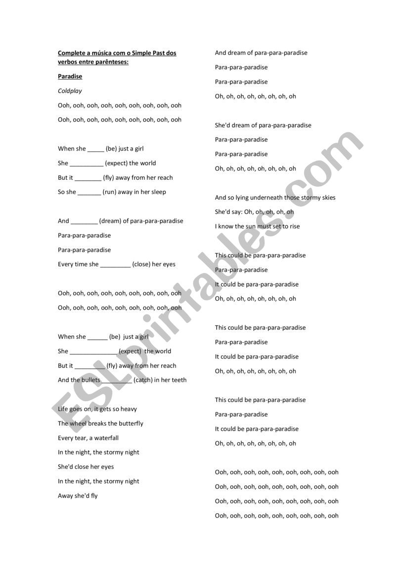 Paradise worksheet