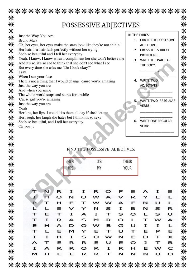 POSSESSIVE ADJECTIVES WITH BRUNO MARS