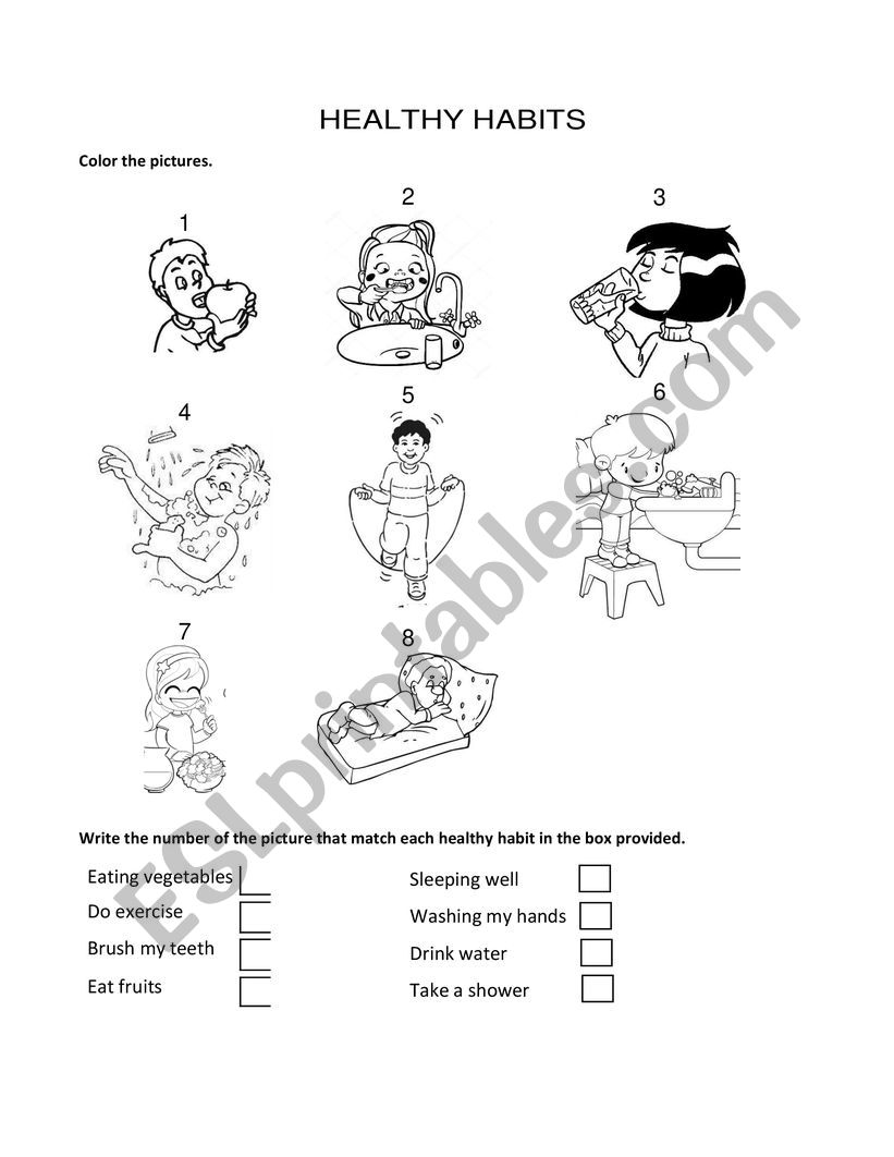 Healthy habits for kids worksheet