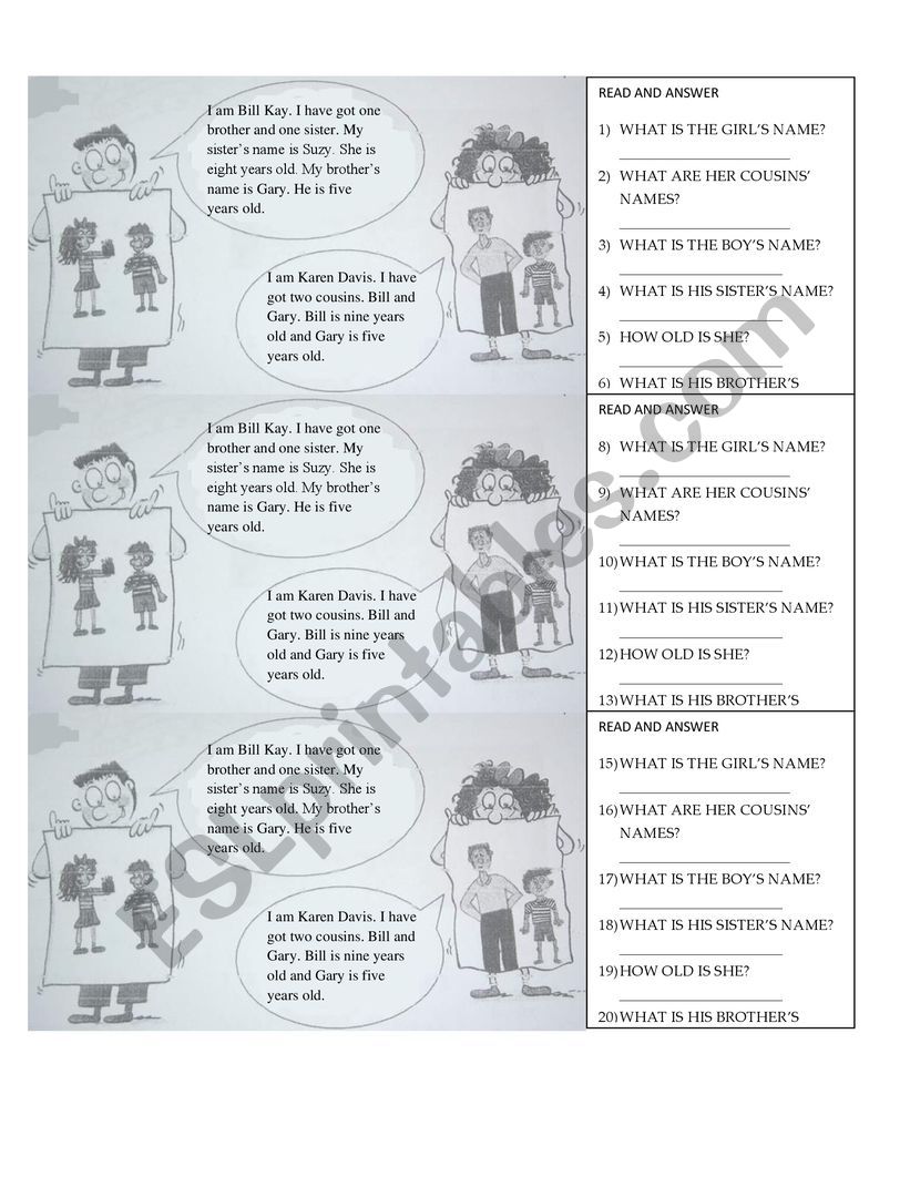 Family Reading worksheet