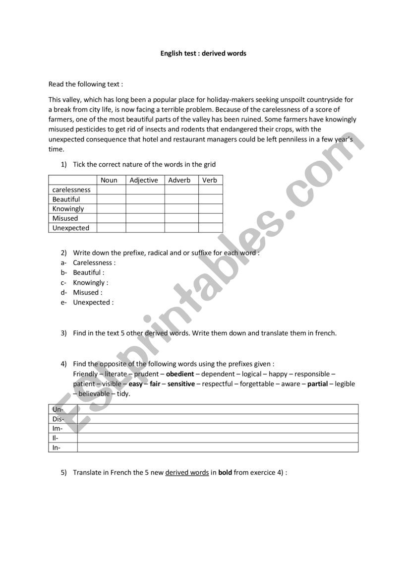 Derived exercices worksheet