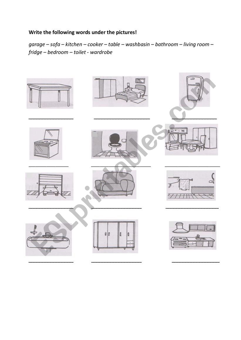 Rooms and furniture 1 worksheet