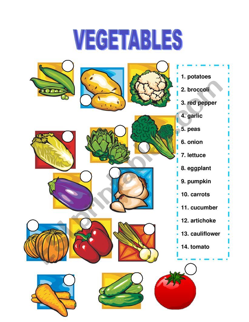 Vegetables worksheet
