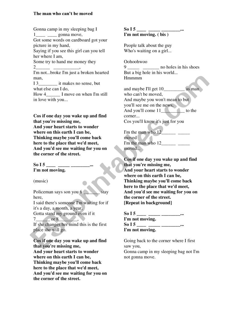 The man who cant be moved - The script