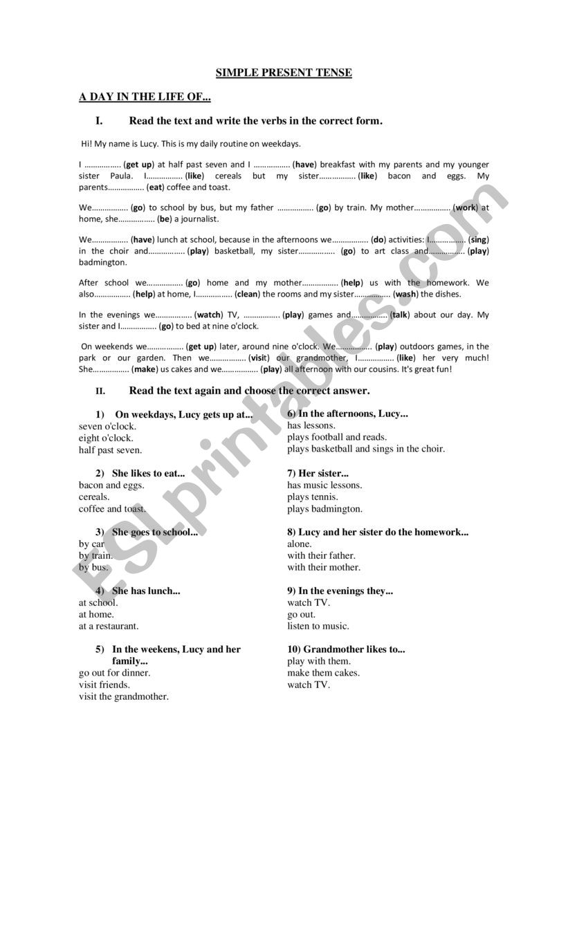 present simple worksheet