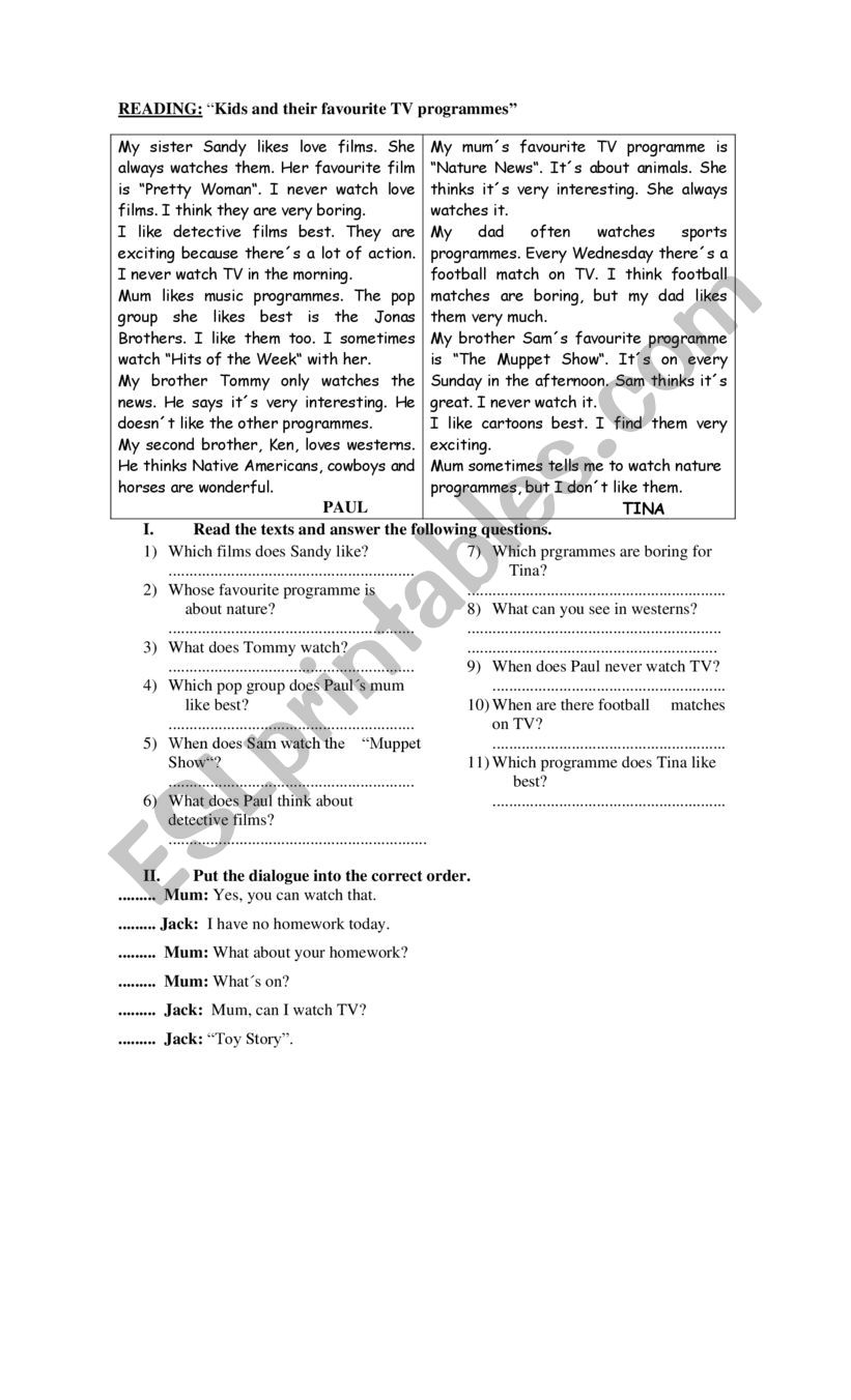 tv programmes worksheet