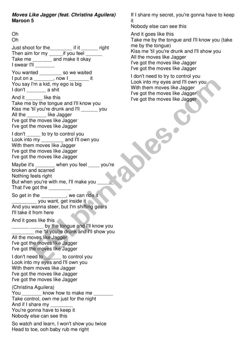 Moves Like Jagger - song worksheet