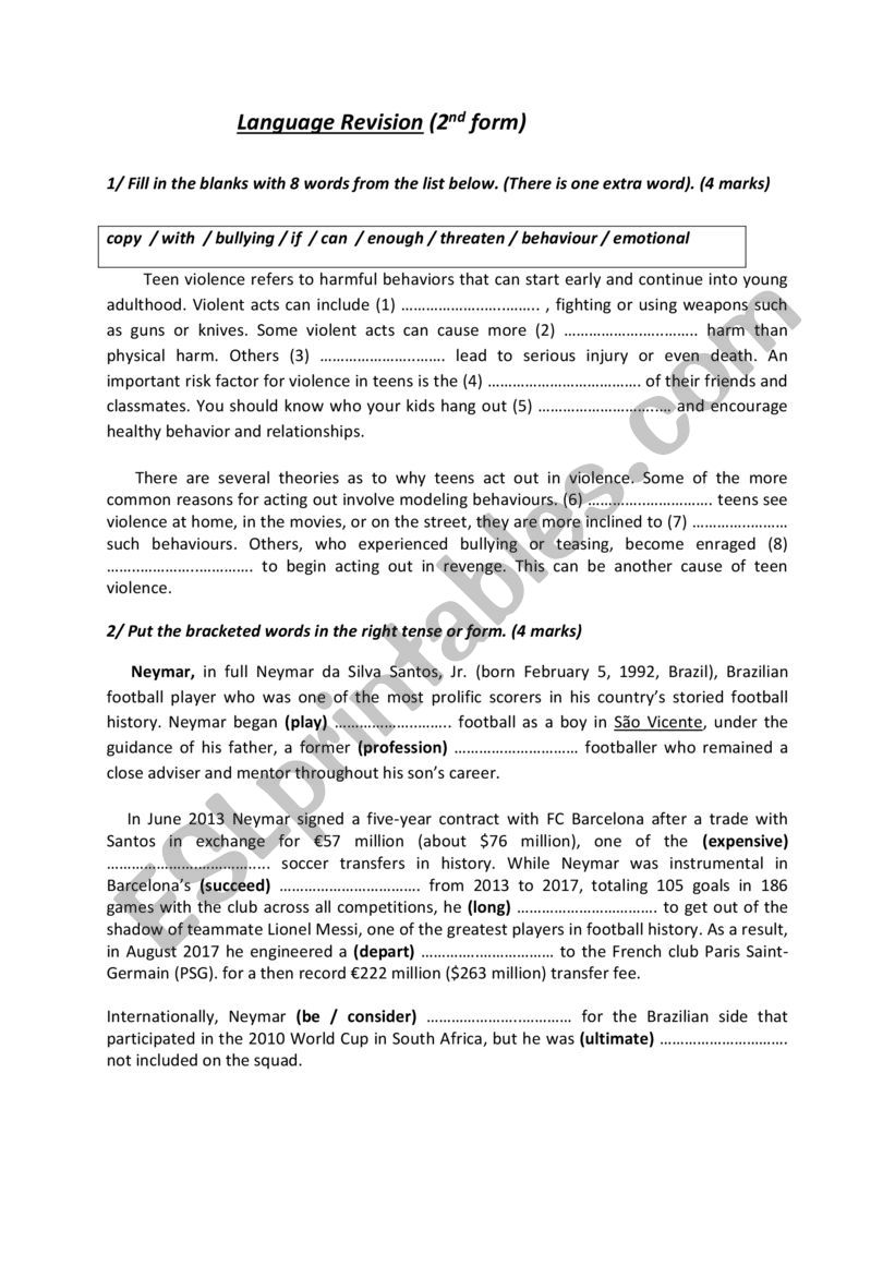 language revision for 2nd form students