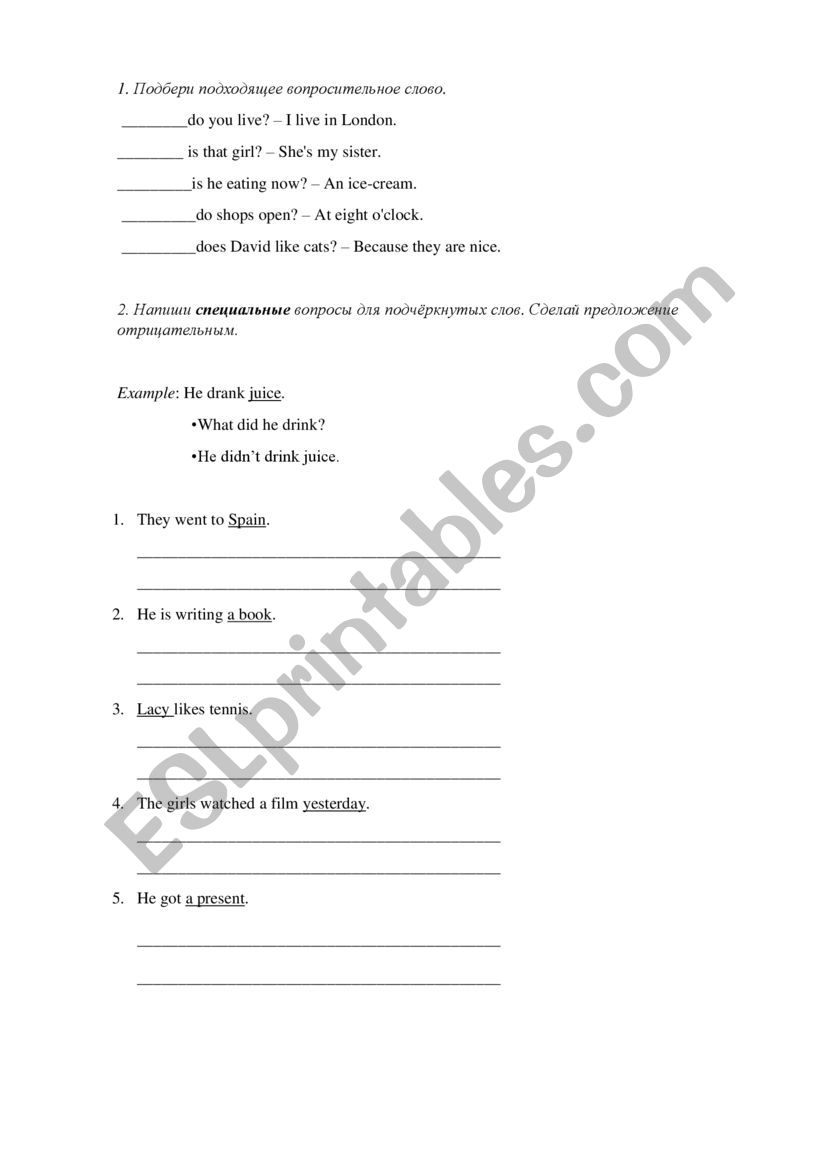 Questions worksheet