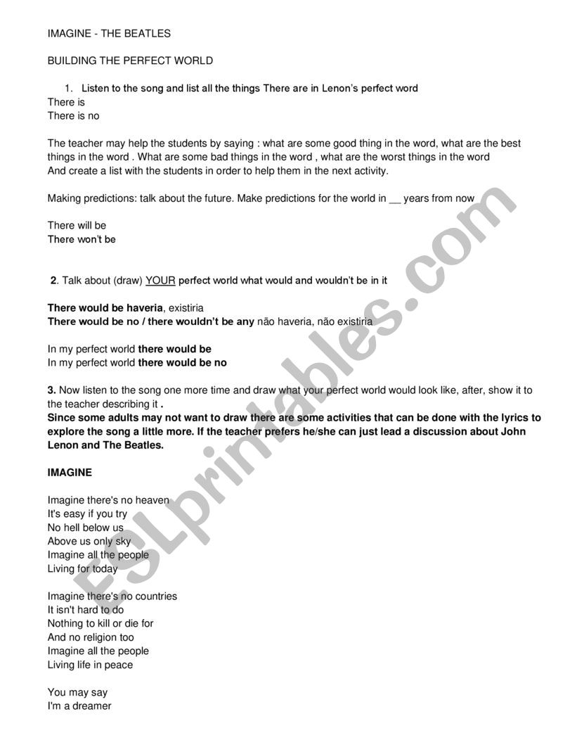 IMAGINE - THE BEATLES worksheet