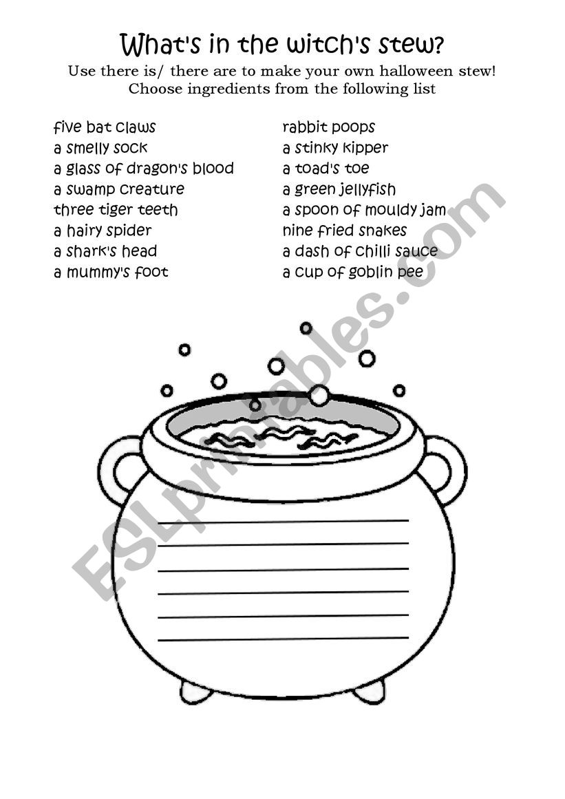 Make a halloween stew worksheet