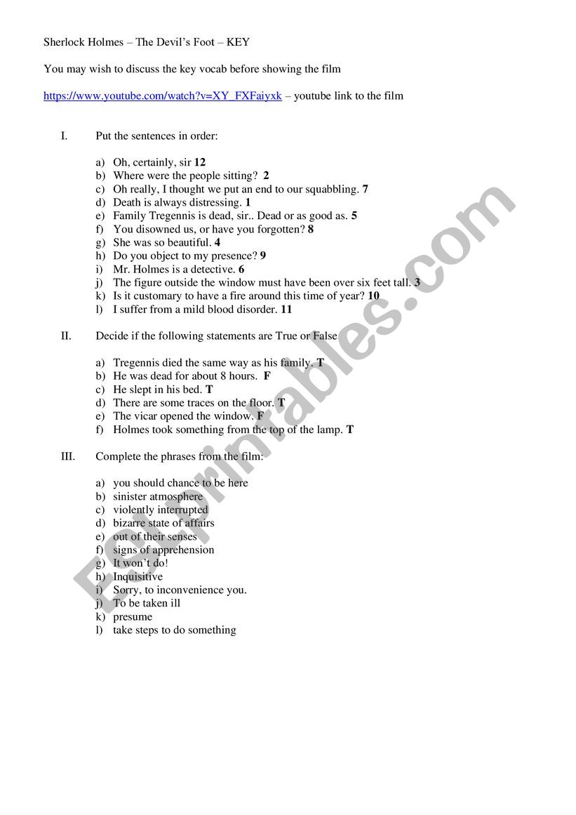 Sherlock Holmes - The DevilÂ´s Foot video lesson