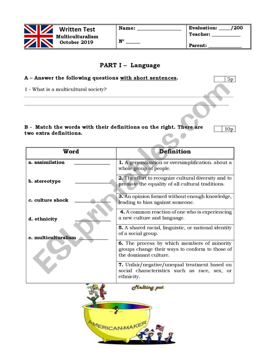 Multicultural Societies worksheet