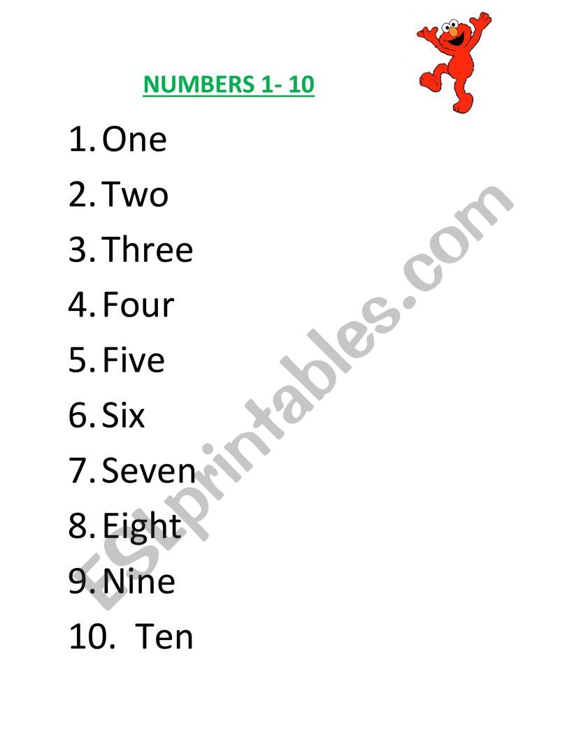 numbers 1- 10  worksheet