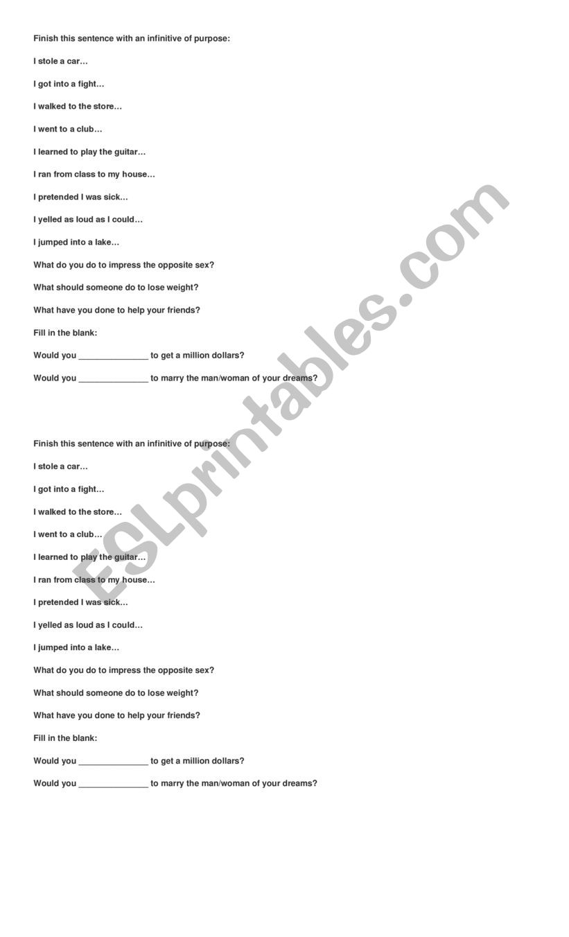 Infinitive of purpose speaking activity